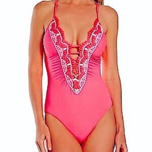 Becca Swim Delilah Pink One Piece Bathing Suit Size Small